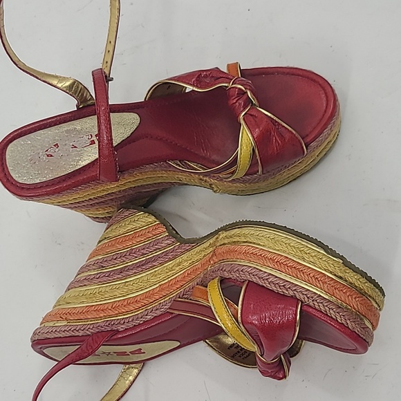 Na Na boho 70s style braided wedge sandal heels size 8 red leather straps - Picture 5 of 10